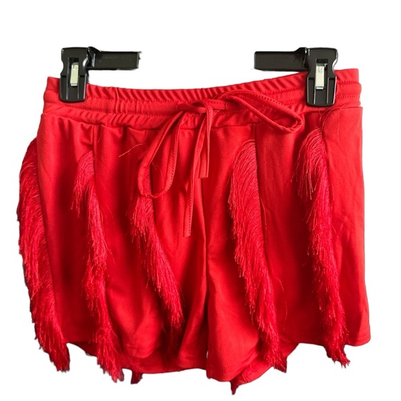Red Shorts With Wrap Around Fringes Medium Brand New - Picture 1 of 5